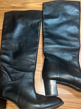 Classic Black Leather Knee-High Heeled Boots